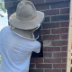 Beekeeper reaching into brick for Chimney Honeybee Removal